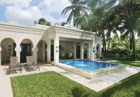 Outdoor lounging area by the pool